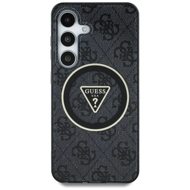 Husa Guess IML 4G Glitter and Triangle Logo MagSafe pentru  Samsung Galaxy S25 Negru thumb