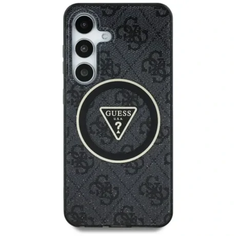 Husa Guess IML 4G Glitter and Triangle Logo MagSafe pentru  Samsung Galaxy S25 Negru
