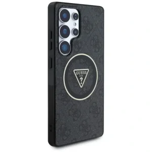 Husa Guess IML 4G Glitter and Triangle Logo MagSafe pentru Samsung Galaxy S25 Ultra Negru
