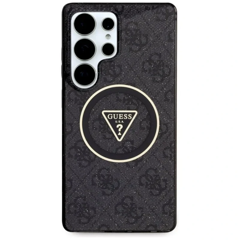 Husa Guess IML 4G Glitter and Triangle Logo MagSafe pentru Samsung Galaxy S25 Ultra Negru thumb