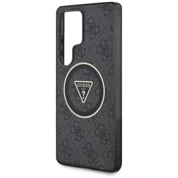 Husa Guess IML 4G Glitter and Triangle Logo MagSafe pentru Samsung Galaxy S25 Ultra Negru