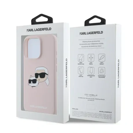 Husa Spate Karl Lagerfeld Liquid Silicone Double Heads MagSafe pentru iPhone 16 Pro KLHMP16LSKCHPPLP Roz