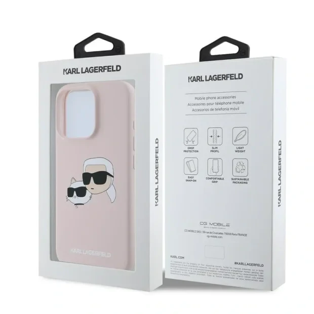 Husa Spate Karl Lagerfeld Liquid Silicone Double Heads MagSafe pentru iPhone 16 Pro KLHMP16LSKCHPPLP Roz