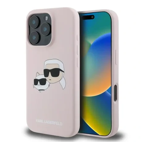 Husa Spate Karl Lagerfeld Liquid Silicone Double Heads MagSafe pentru iPhone 16 Pro KLHMP16LSKCHPPLP Roz