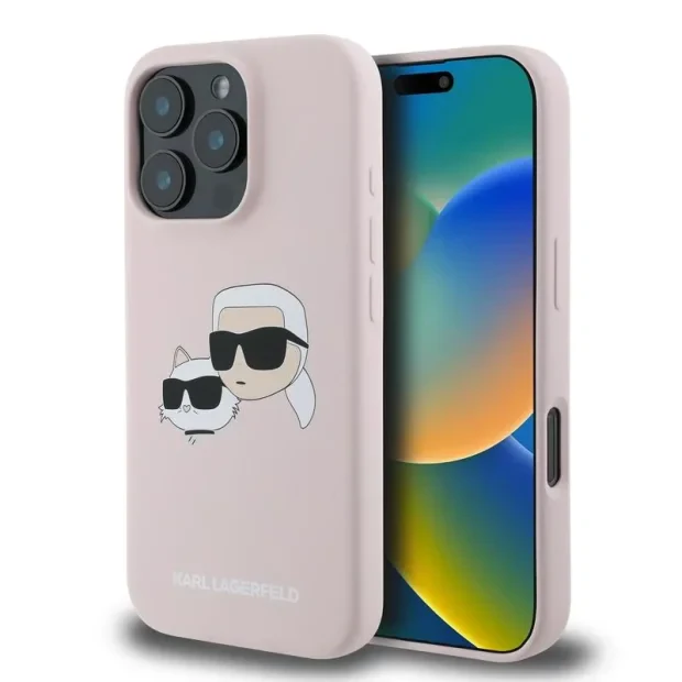 Husa Spate Karl Lagerfeld Liquid Silicone Double Heads MagSafe pentru iPhone 16 Pro KLHMP16LSKCHPPLP Roz