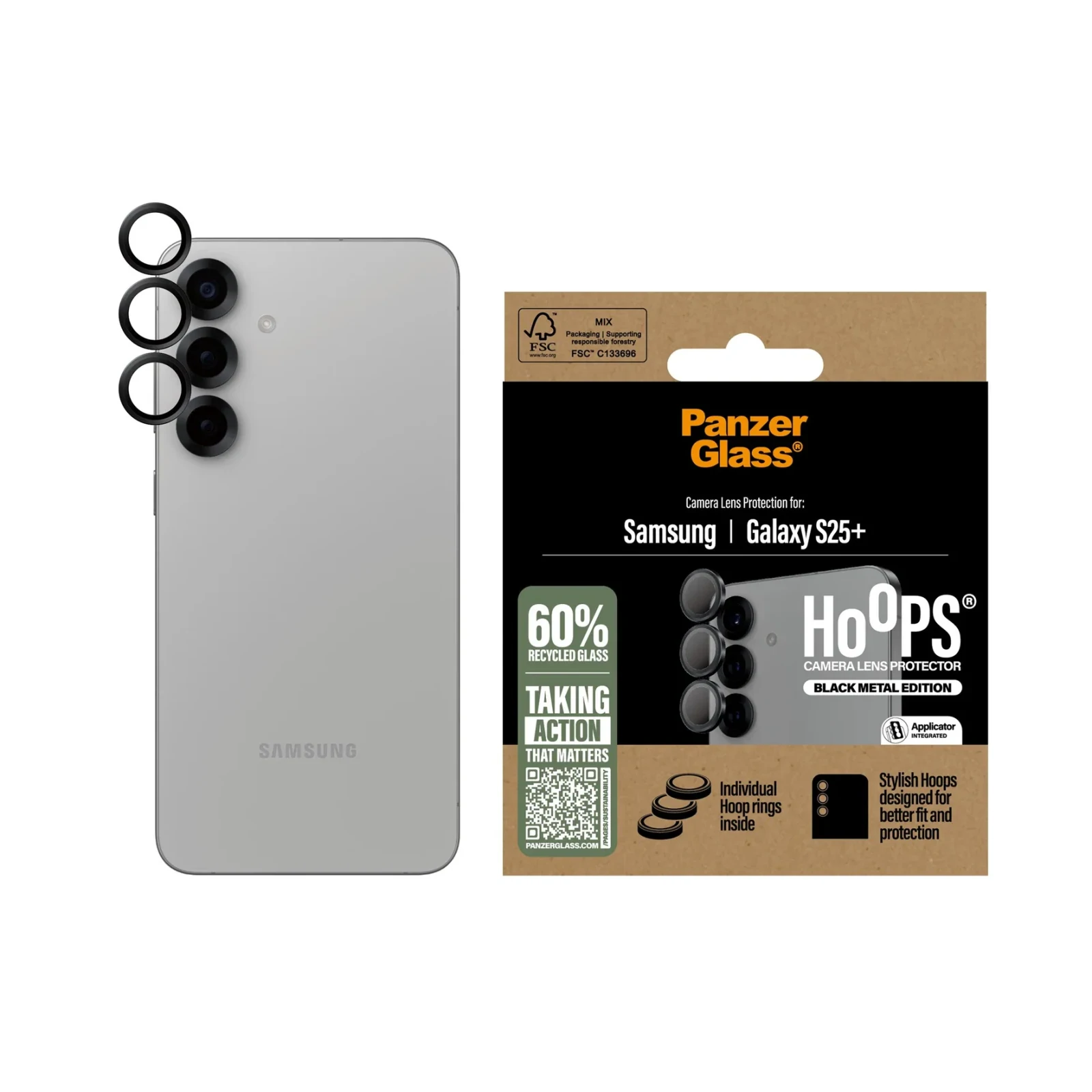 Folie Sticla Camera PanzerGlass Hoops pentru Samsung Galaxy S25 Plus Negru thumb