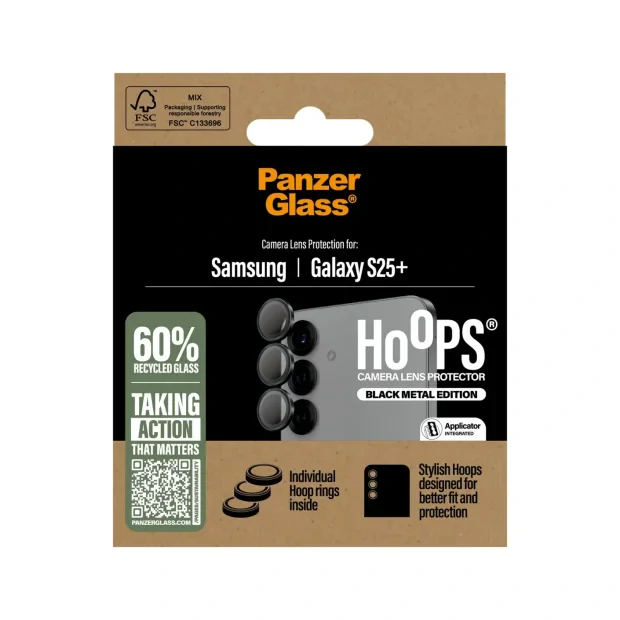 Folie Sticla Camera PanzerGlass Hoops pentru Samsung Galaxy S25 Plus Negru