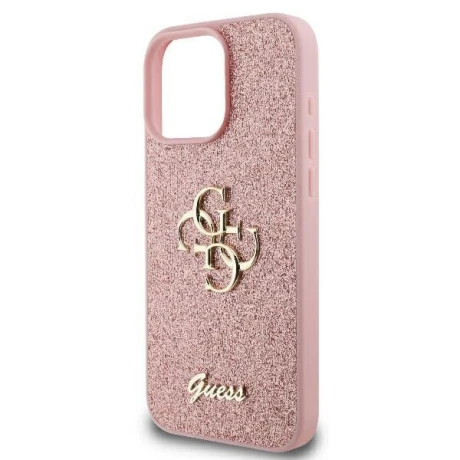 Husa Spate Guess PU Fixed Glitter 4G Metal Logo pentru iPhone 16 Pro Roz