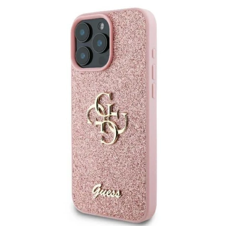 Husa Spate Guess PU Fixed Glitter 4G Metal Logo pentru iPhone 16 Pro Roz