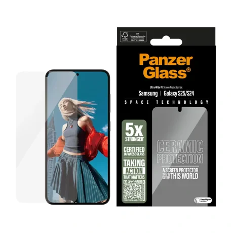 Folie Sticla Ceramic Protection PanzerGlass pentru Samsung Galaxy S25 Transparent