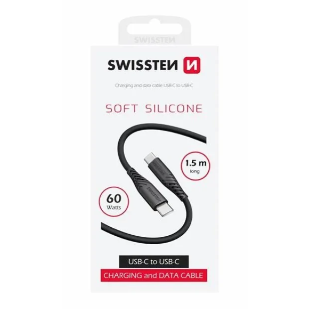 Cablu Date Swissten Soft Silicon USB-C/USB-C 60W 3A 1.5m Negru