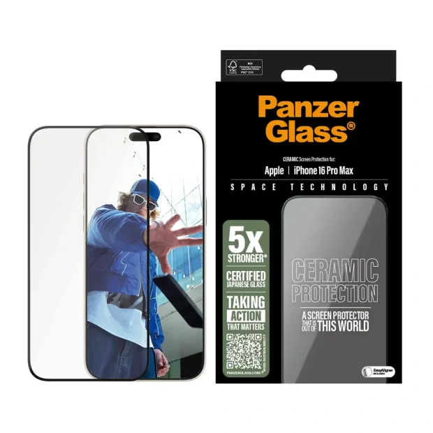 Folie Sticla Ceramic Protection PanzerGlass pentru iPhone 16 Pro Max No2856 Negru
