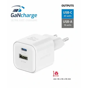 Incarcator Retea Swissten GaN 1x USB-C 20W 1xUSB-A 18W Alb