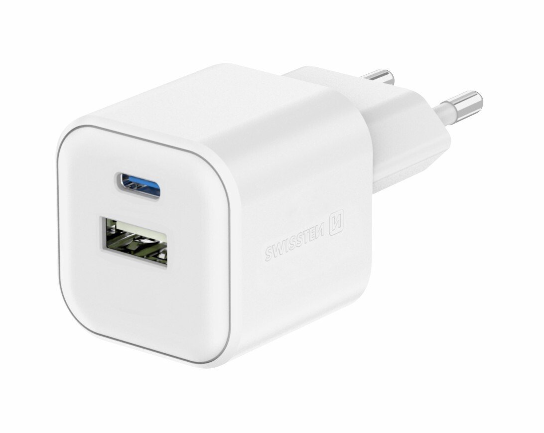 Incarcator Retea Swissten GaN 1x USB-C 20W 1xUSB-A 18W Alb thumb