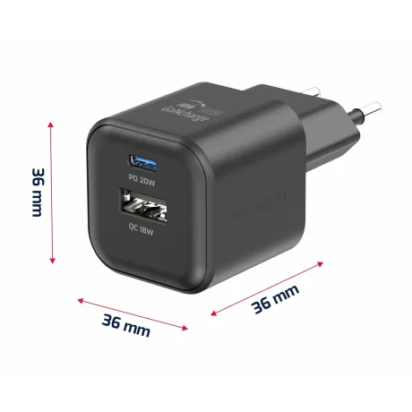 Incarcator Retea Swissten GaN 1x USB-C 20W 1xUSB-A 18W Negru