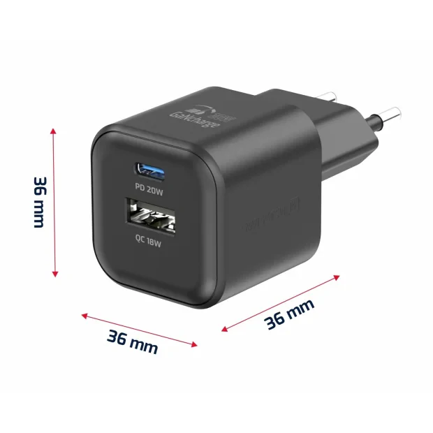 Incarcator Retea Swissten GaN 1x USB-C 20W 1xUSB-A 18W Negru