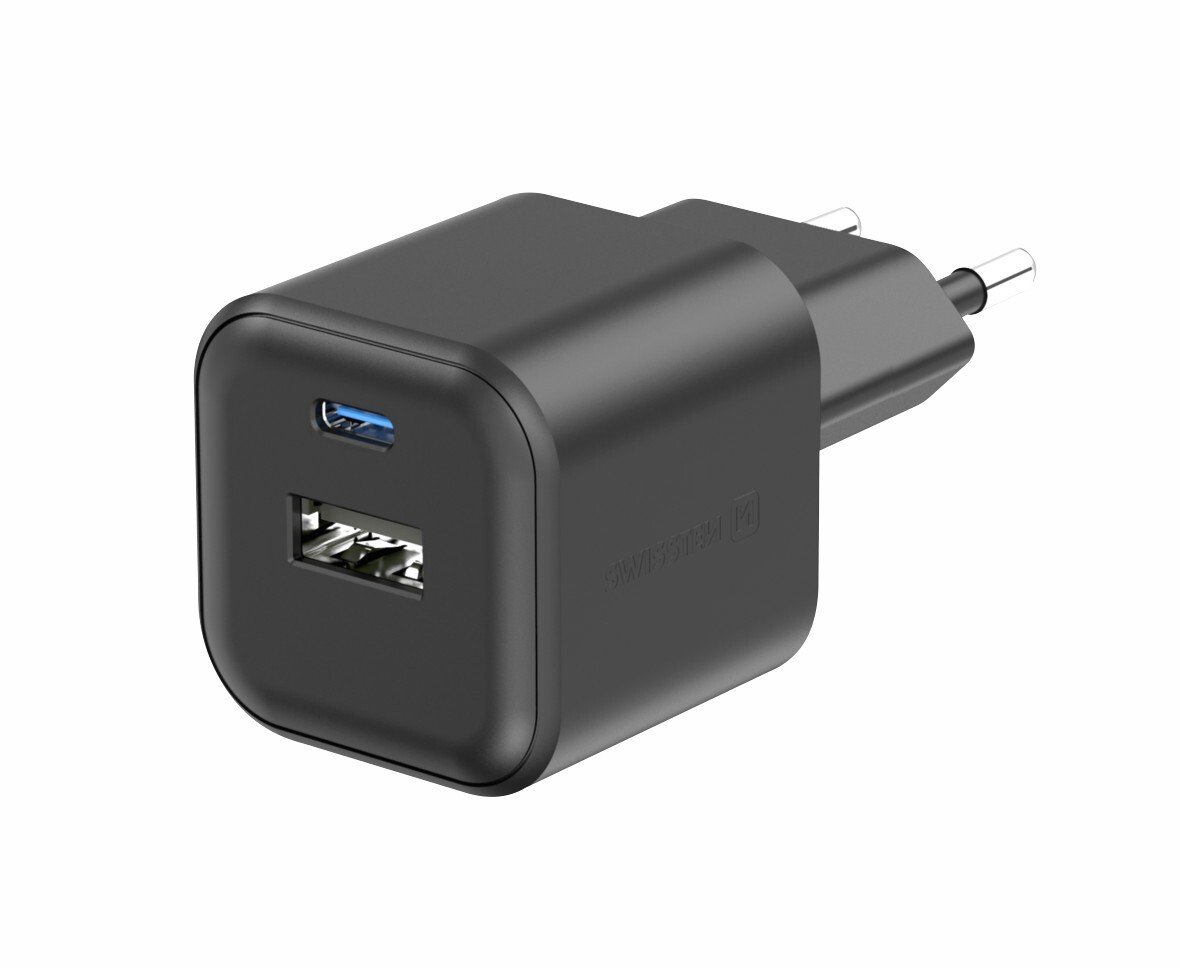 Incarcator Retea Swissten GaN 1x USB-C 20W 1xUSB-A 18W Negru thumb