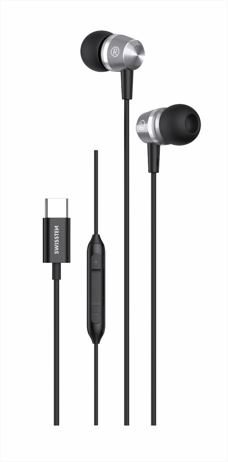 Casti Audio cu Fir Swissten Metallic USB-C Negru thumb