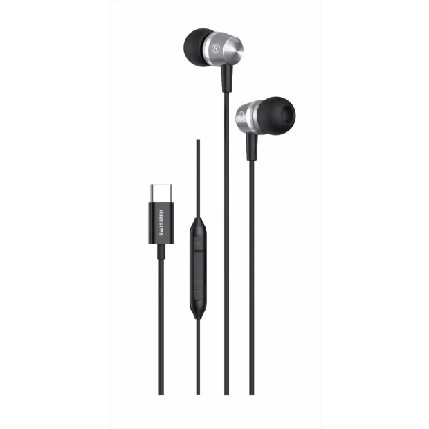 Casti Audio cu Fir Swissten Metallic USB-C Negru