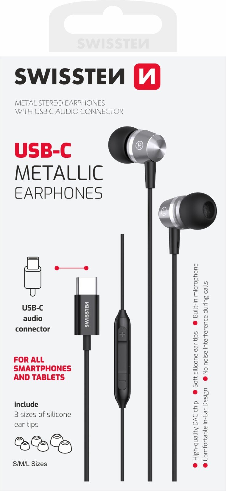 Casti Audio cu Fir Swissten Metallic USB-C Negru thumb