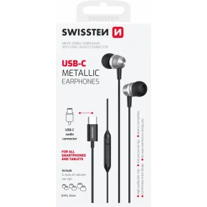 Casti Audio cu Fir Swissten Metallic USB-C Negru