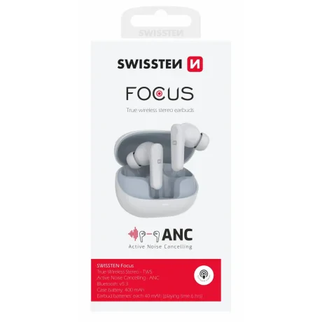 Casti Bluetooth Swissten ANC Focus Alb