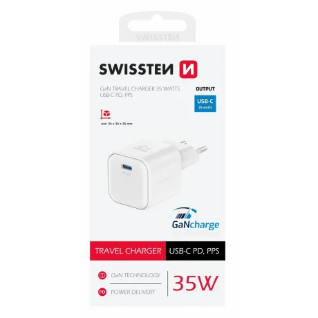 Incarcator Retea Swissten GaN 1x USB-C 35W Alb