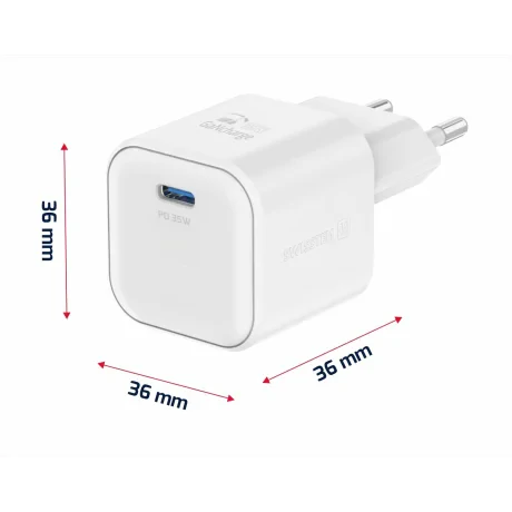 Incarcator Retea Swissten GaN 1x USB-C 35W cablu USB-C/USB-C 1.2m Alb