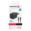 Incarcator Retea Swissten GaN 1x USB-C 35W cablu USB-C/USB-C 1.2m Negru