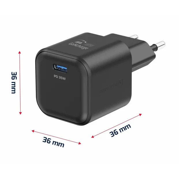 Incarcator Retea Swissten GaN 1x USB-C 35W cablu USB-C/USB-C 1.2m Negru