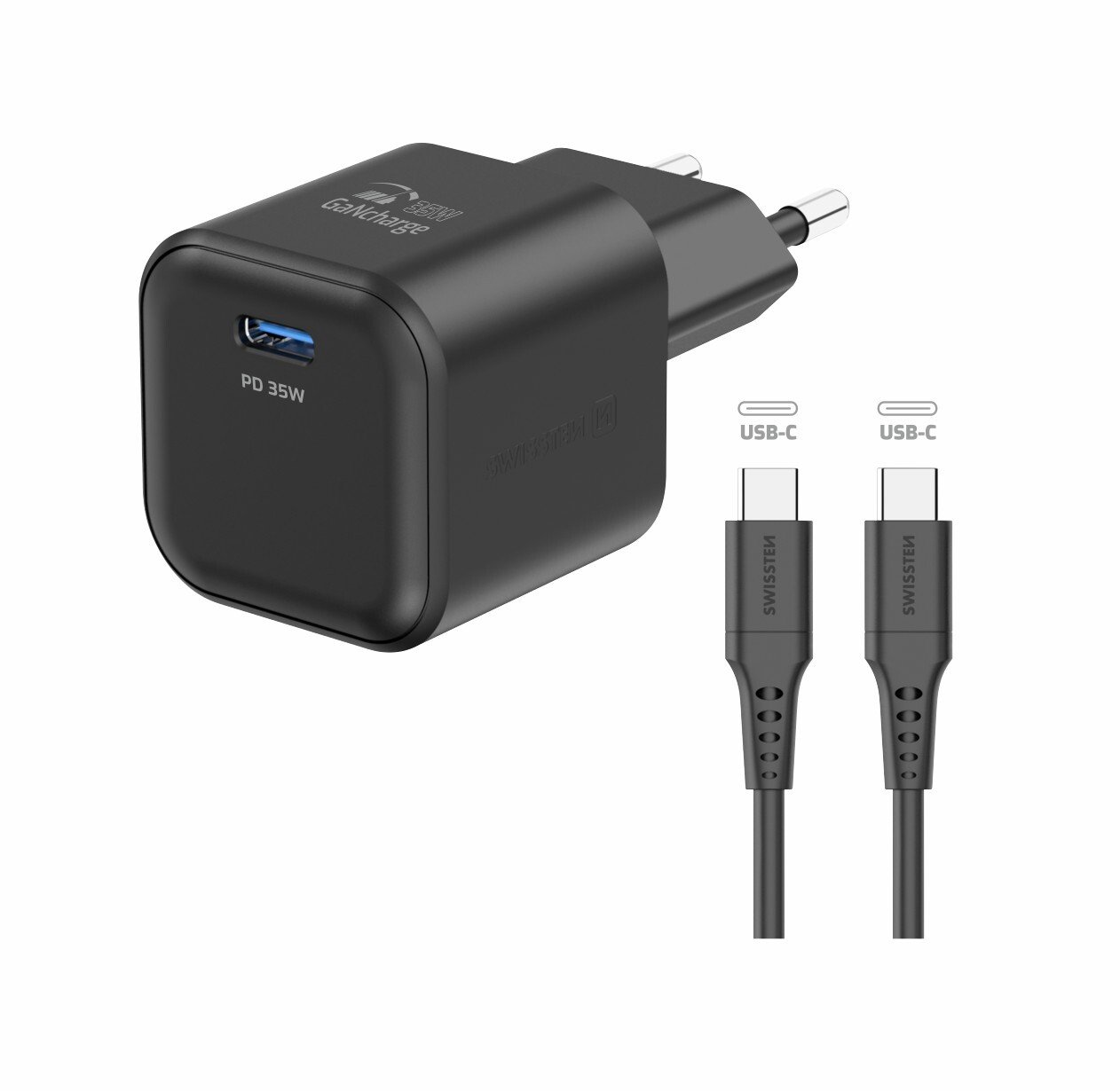 Incarcator Retea Swissten GaN 1x USB-C 35W cablu USB-C/USB-C 1.2m Negru thumb
