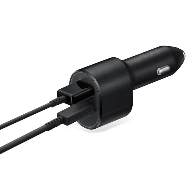 Set Incarcator Auto + Cablu Type-C to Type-C compatibil cu Samsung  1xUSB Type C 45W  1xUSB 15W Negru thumb