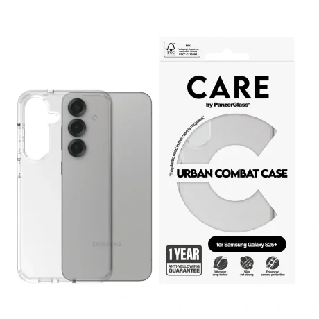 Husa Spate PanzerGlass Hard Care Urban Combat pentru Samsung Galaxy S25 Plus Transparent