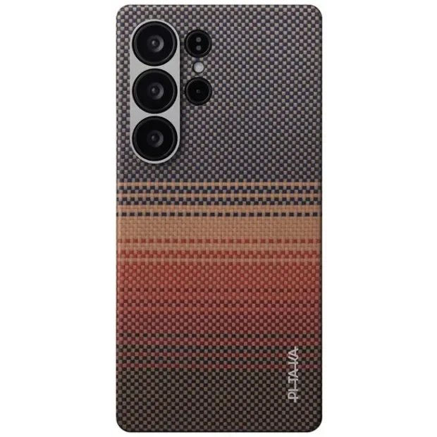 Husa Spate Pitaka Hard MagEZ Tactile Woven pentru Samsung Galaxy S25 Ultra KS2503U Maro