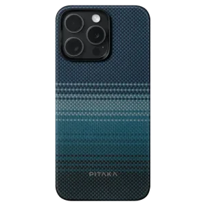 Husa Spate Pitaka Hard MagEZ 4 Aramida Moonrise pentru iPhone 15 Pro Albastru