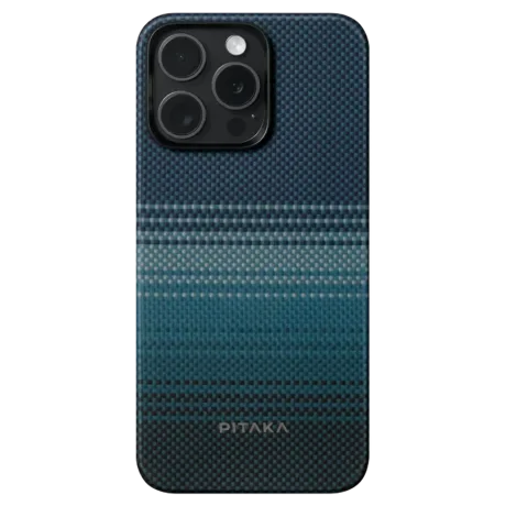 Husa Spate Pitaka Hard MagEZ 4 Aramida Moonrise pentru iPhone 15 Pro Albastru