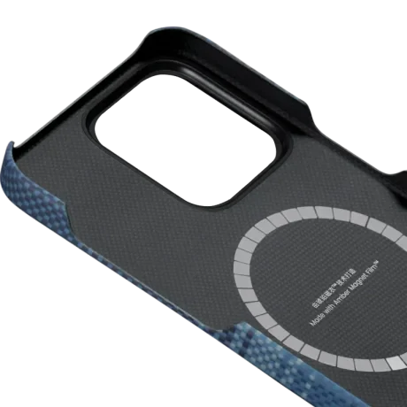 Husa Spate Pitaka Hard MagEZ 4 Aramida Moonrise pentru iPhone 15 Pro Albastru