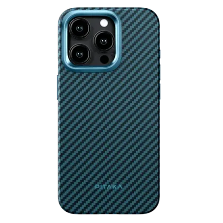 Husa Spate Pitaka Hard MagEZ Pro 4 Aramid 1500D pentru iPhone 15 Pro Max  Negru/Albastru