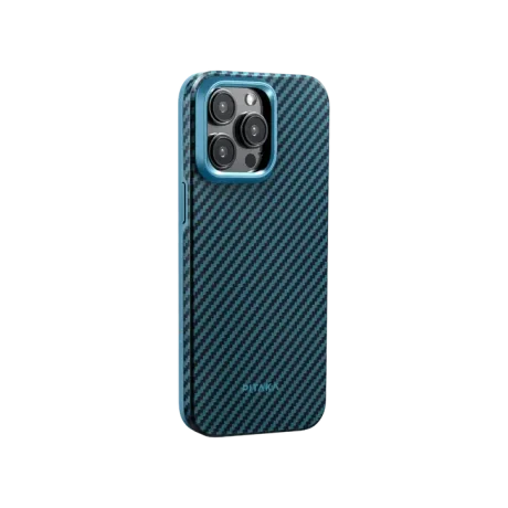 Husa Spate Pitaka Hard MagEZ Pro 4 Aramid 1500D pentru iPhone 15 Pro Max  Negru/Albastru