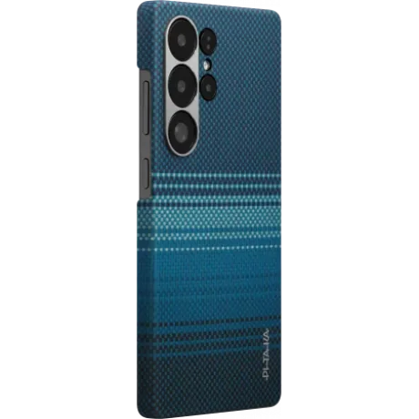 Husa Spate Pitaka Hard MagEZ Tactile Woven pentru Samsung Galaxy S25 Ultra  Albastru