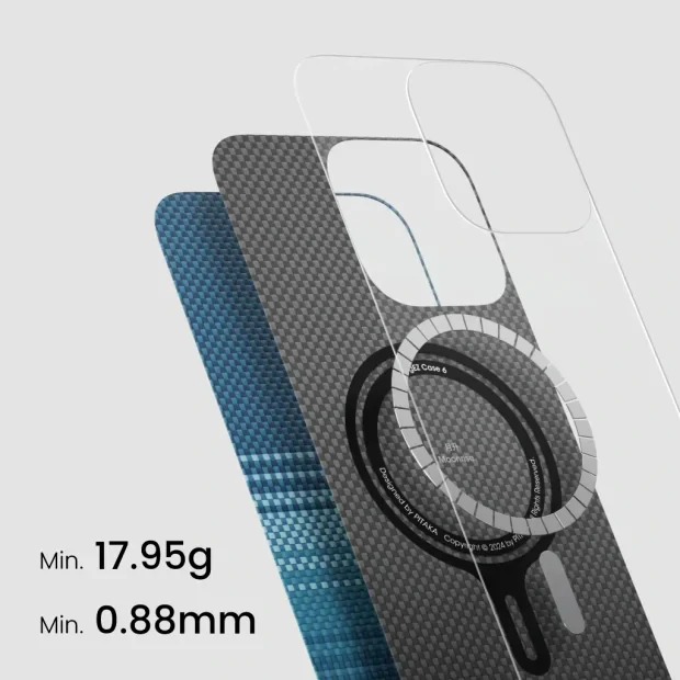 Husa Spate Pitaka Tactile Woven MagEz Aramid pentru iPhone 16 Pro Albastru