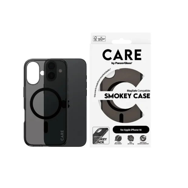 Husa Spate PanzerGlass Hard Care MagSafe pentru iPhone 16 Fumuriu