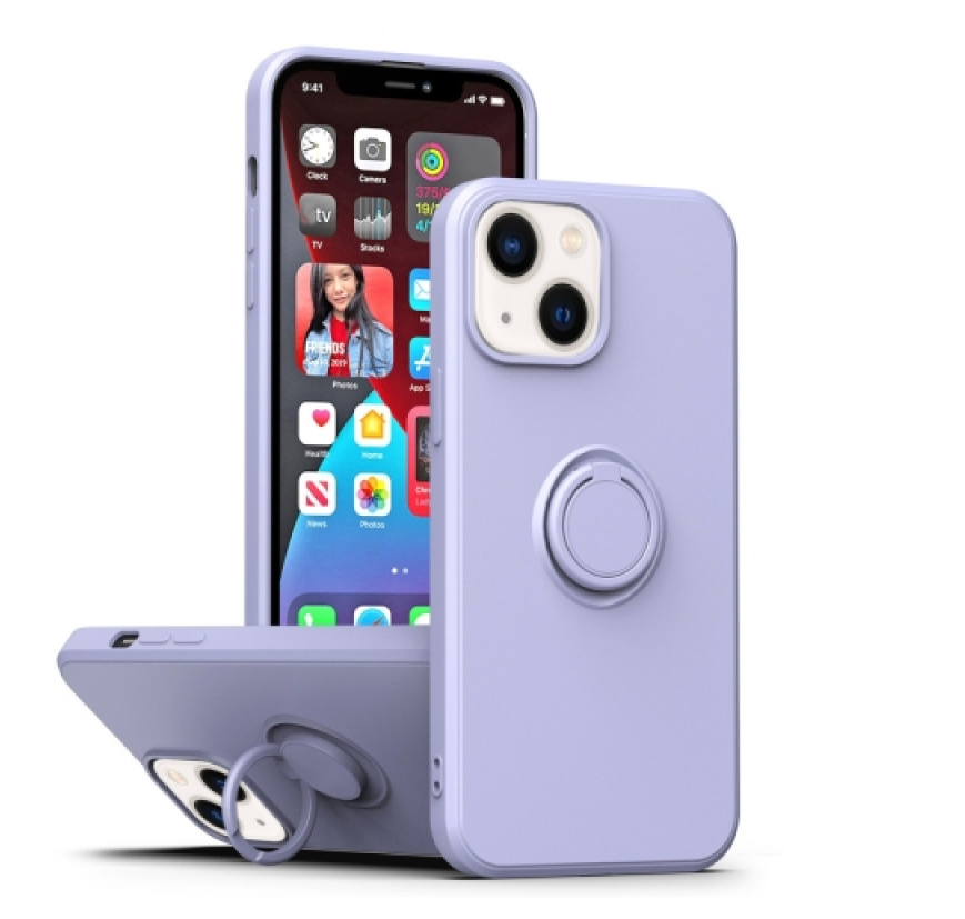 Husa Spate Silicon Finger Grip pentru iPhone 15 Bulk Roz/Mov thumb