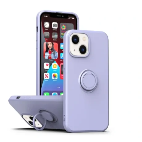 Husa Spate Silicon Finger Grip pentru iPhone 15 Bulk Roz/Mov