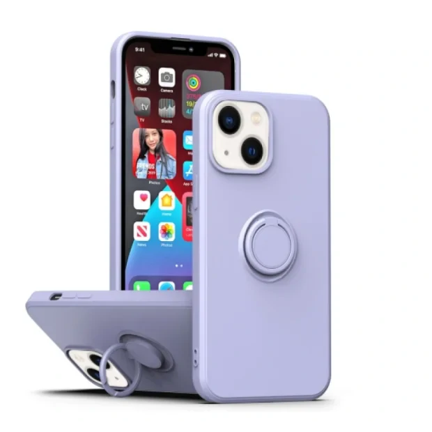 Husa Spate Silicon Finger Grip pentru iPhone 15 Bulk Roz/Mov