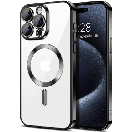 Husa Spate Beauty Lens Frame MagSafe pentru iPhone 15 Pro Max Bulk Negru