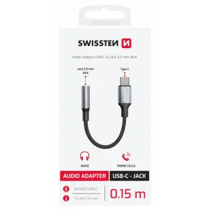 Adaptor Audio Swissten Usb-C la Jack 3.5mm 0.12m Negru/Gri