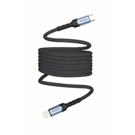 Cablu date Swissten Magnetic Self-Winding Usb-C/Lightning 1M Negru
