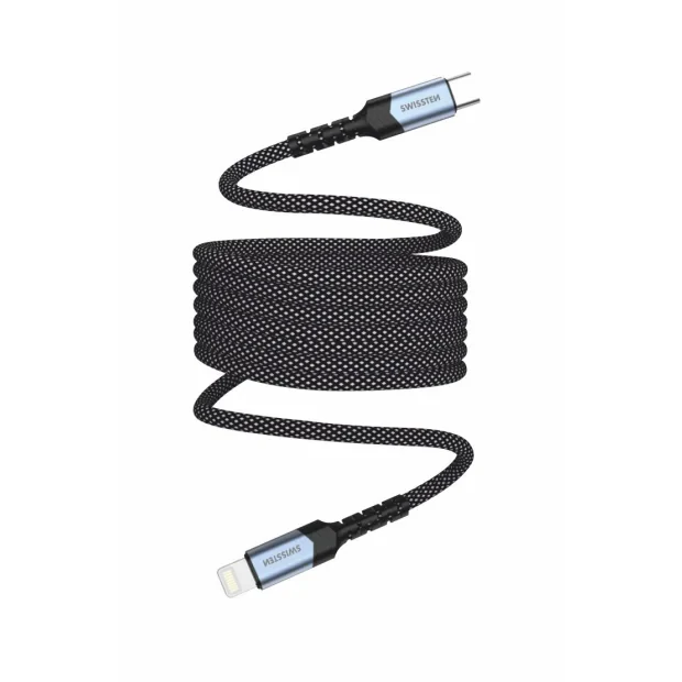 Cablu date Swissten Magnetic Self-Winding Usb-C/Lightning 1M Negru