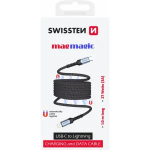 Cablu date Swissten Magnetic Self-Winding Usb-C/Lightning 1M Negru